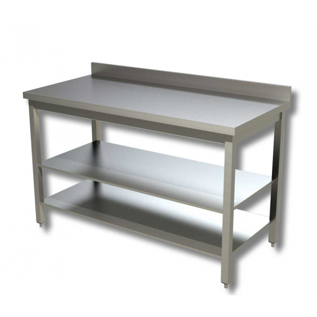Table de travail 600 acier inoxydable avec 2 étagères dosseret
