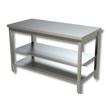 Table de travail 600 acier inoxydable centrale avec 2 étagères Table de travail 600 acier inoxydable centrale avec 2 étagères