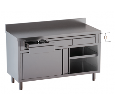 Meuble bas inox 600 avec portes coulissantes et tiroirs D Meuble bas inox 600 avec portes coulissantes et tiroirs D