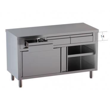 Meuble bas inox 700 avec portes coulissantes et tiroirs Meuble bas inox 700 avec portes coulissantes et tiroirs