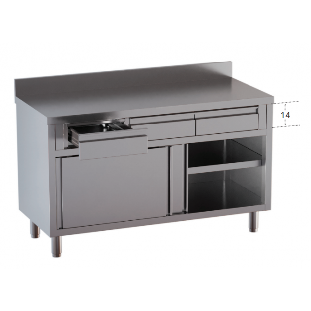 Meuble bas inox 700 avec portes coulissantes et tiroirs D