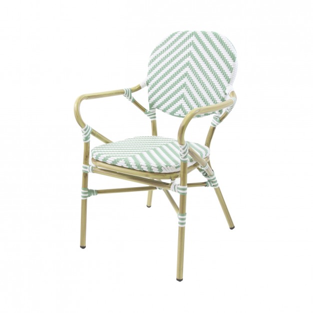 TANGO CHAISE DE BISTROT EN ROTIN - BAMBOU-BLANC/VERT PASTEL
