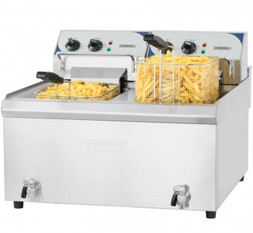 Friteuse électrique professionnelle 2 X 10 Litres 400V Casselin avec vidange