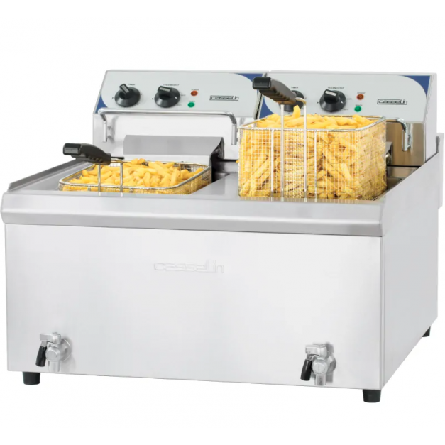 Friteuse électrique professionnelle 2 X 10 Litres 400V Casselin avec vidange
