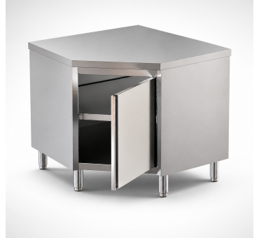 Meuble bas d'angle inox CHR 600/700 avec porte battante
