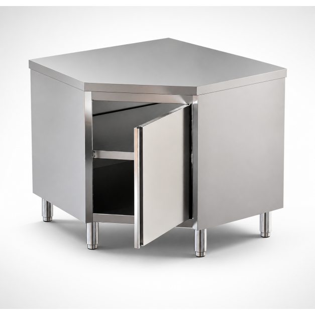 Meuble bas d'angle inox CHR 600/700 avec porte battante
