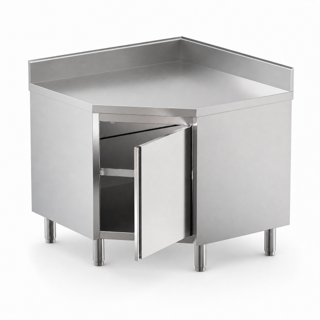Meuble bas d'angle inox CHR Dosseret 600/700 avec porte battante