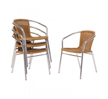 Lot de 4 fauteuils en rotin et aluminium Lot de 4 fauteuils en rotin et aluminium