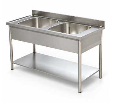 Plonge avec 2 bacs et étagere basse Prof 600