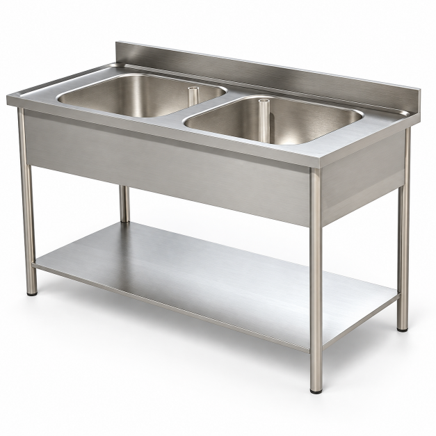 Plonge avec 2 bacs et étagere basse Prof 600