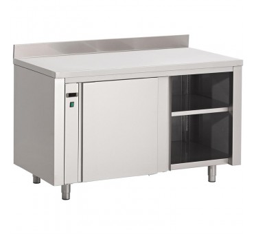 Table armoire inox Chauffante avec portes coulissantes dosseret Table armoire inox Chauffante avec portes coulissantes dosseret