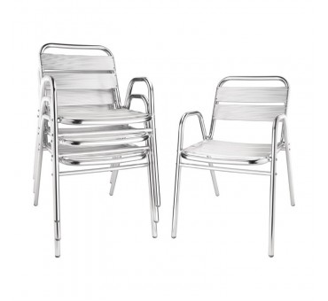 Lot de 4 fauteuils en aluminum empilable avec accoudoir pour bistro Lot de 4 fauteuils en aluminum empilable avec accoudoir pour bistro
