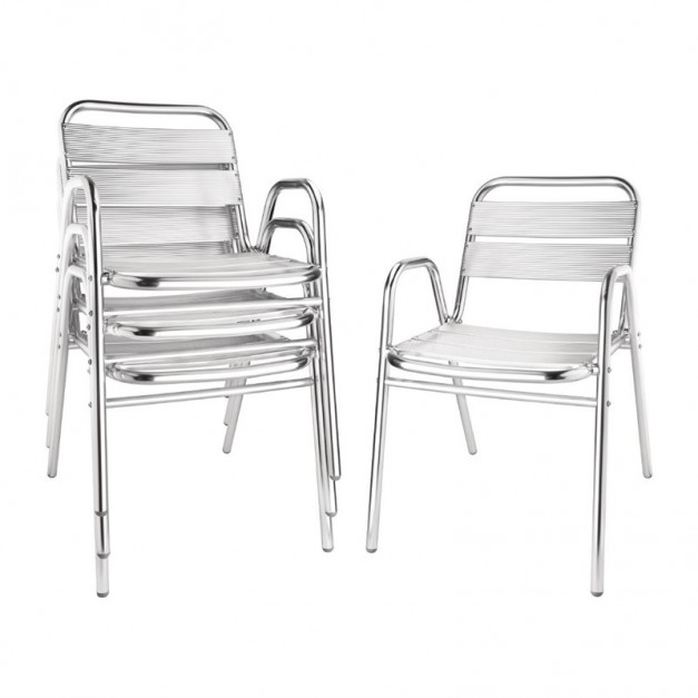 Lot de 4 fauteuils en aluminum empilable avec accoudoir pour bistro
