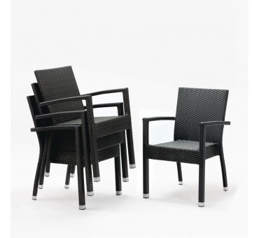 Lot de 4 fauteuils en rotin anthracite "effet osier" avec accoudoirs Lot de 4 fauteuils en rotin anthracite "effet osier" avec accoudoirs