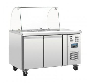 Comptoir de préparation réfrigéré GN avec pare-haleine Polar Série U 2 portes Comptoir de préparation réfrigéré GN avec pare-haleine Polar Série U 2 portes
