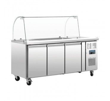 Comptoir de préparation réfrigéré GN avec pare-haleine Polar Série U 3 portes Comptoir de préparation réfrigéré GN avec pare-haleine Polar Série U 3 portes