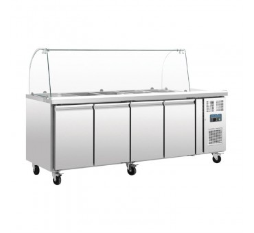 Comptoir de préparation réfrigéré GN avec pare-haleine Polar Série U 4 portes Comptoir de préparation réfrigéré GN avec pare-haleine Polar Série U 4 portes