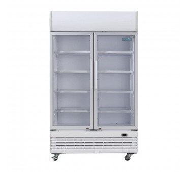 Armoire réfrigérée 2 portes vitrées à charnières avec caisson lumineux Polar Série G 950L Armoire réfrigérée 2 portes vitrées à charnières avec caisson lumineux Polar Série G 950L