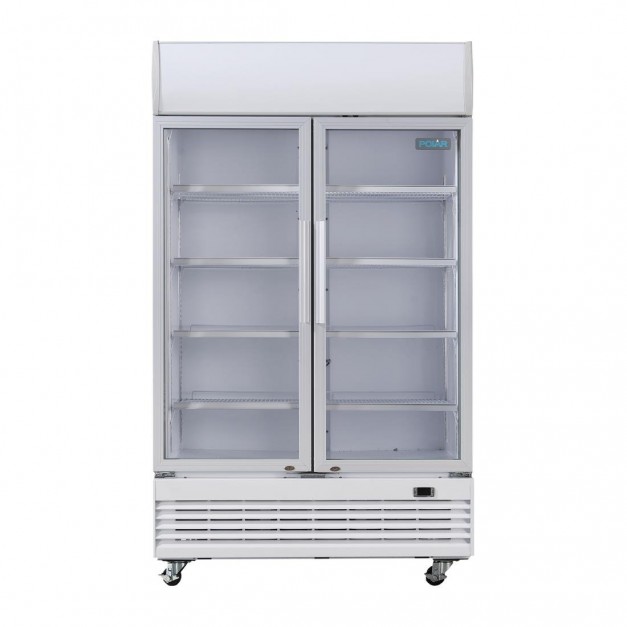 Armoire réfrigérée 2 portes vitrées à charnières avec caisson lumineux Polar Série G 950L