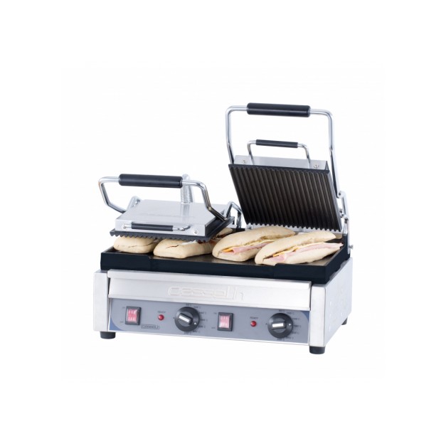 Grill panini double premium rainurée - lisse