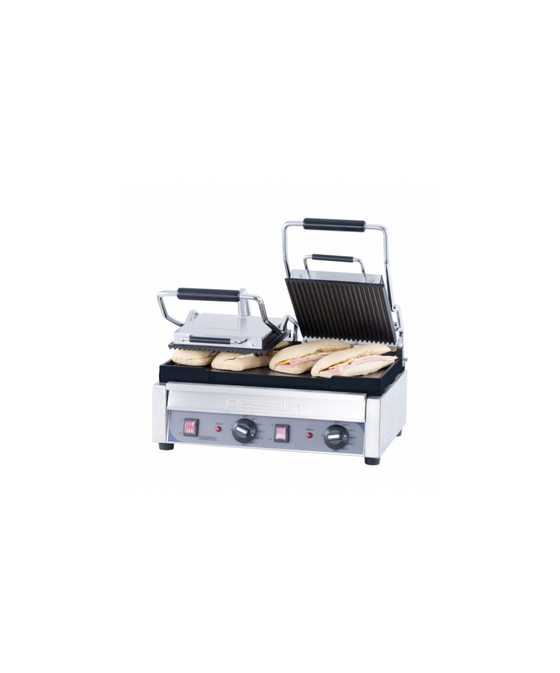 Grill Panini Casselin CGPLL - Plaques Lisses, Acier Inox, 2200W, Thermostat 50-300°C, Bac Récupération Graisses